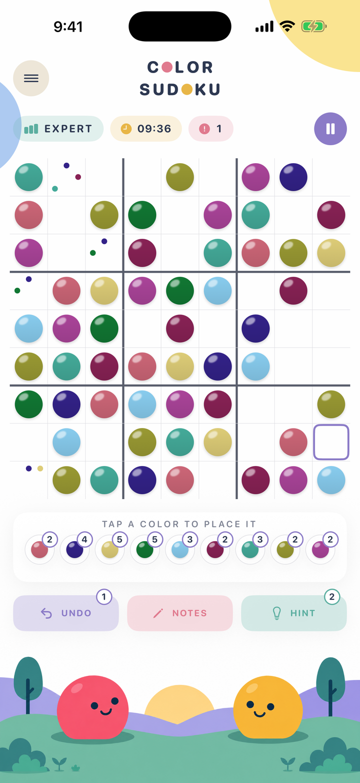 A live Color Sudoku board using the dedicated contrast palette