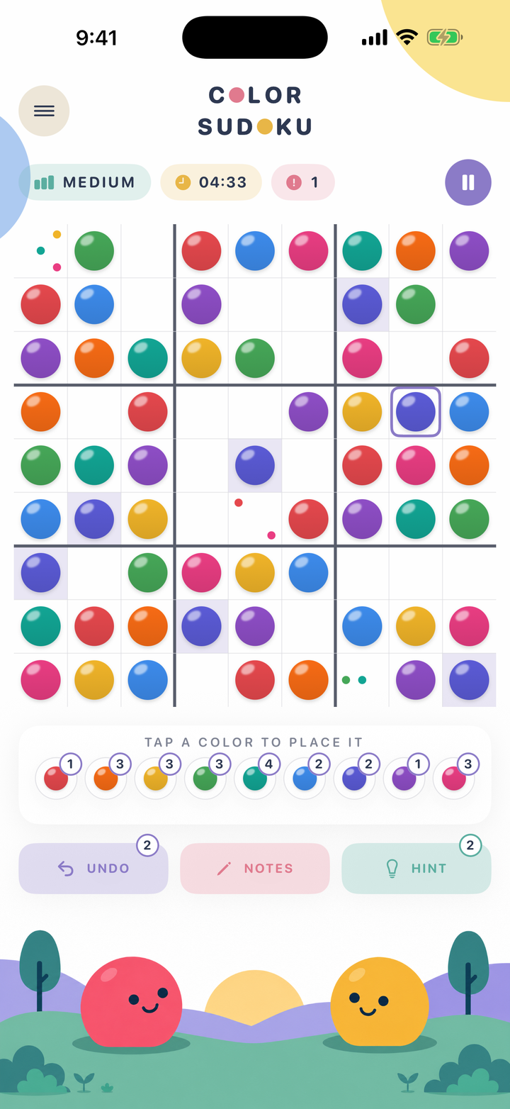 A real Color Sudoku game in progress on Medium difficulty